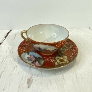 Antique Decorative Japanese Gold Moriage Cup and Saucer Signed Hand Painted
